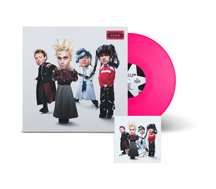 5 Seconds Of Summer - EVERYONE'S A STAR! - Hot Pink Glitter Vinyl + CD sized Signed Art Card