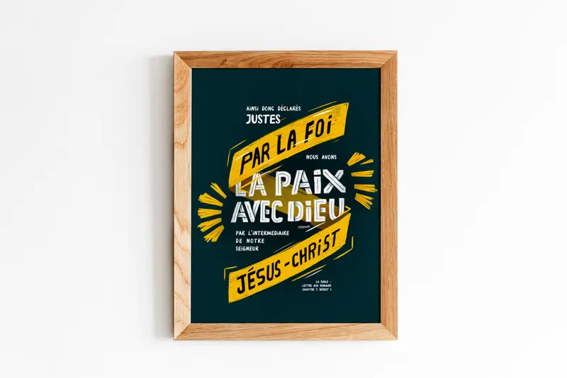 Affiche biblique A3 - Ainsi donc déclarés justes... (cadre en bois inclus)