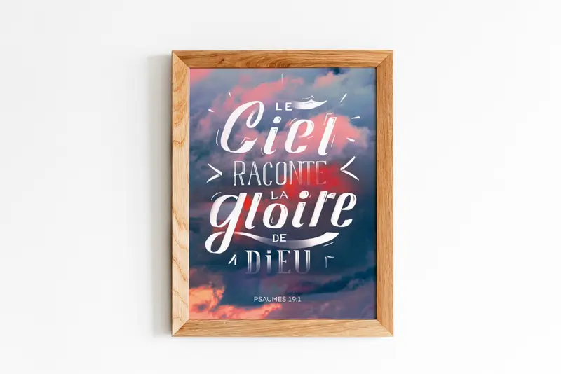 Affiche biblique A3 - Le ciel raconte la gloire de Dieu... (cadre en bois inclus)