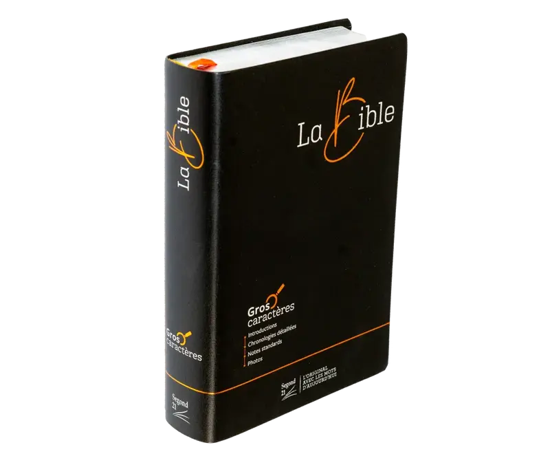 Bible Segond 21 gros caractères souple noire en fibrocuir, tranche argentée