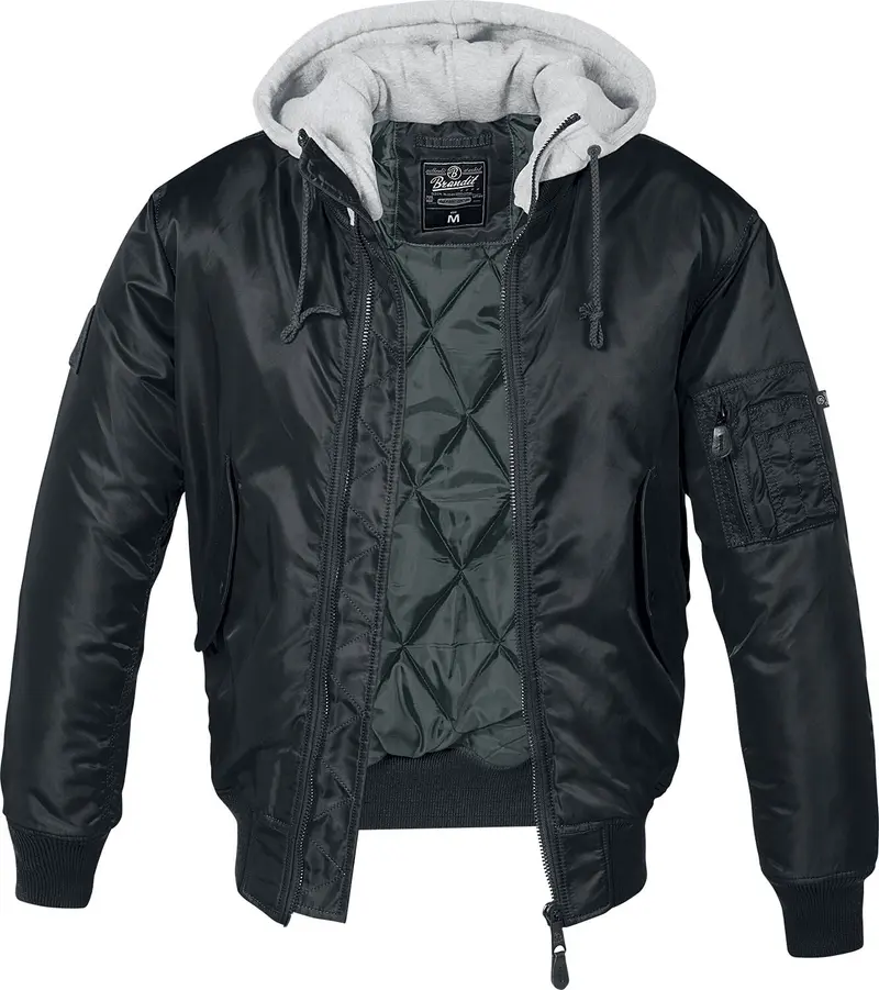 Bomber Rockabilly de Brandit - Veste À Capuche Chaude MA1 - S à 5XL - pour Homme - noir/gris