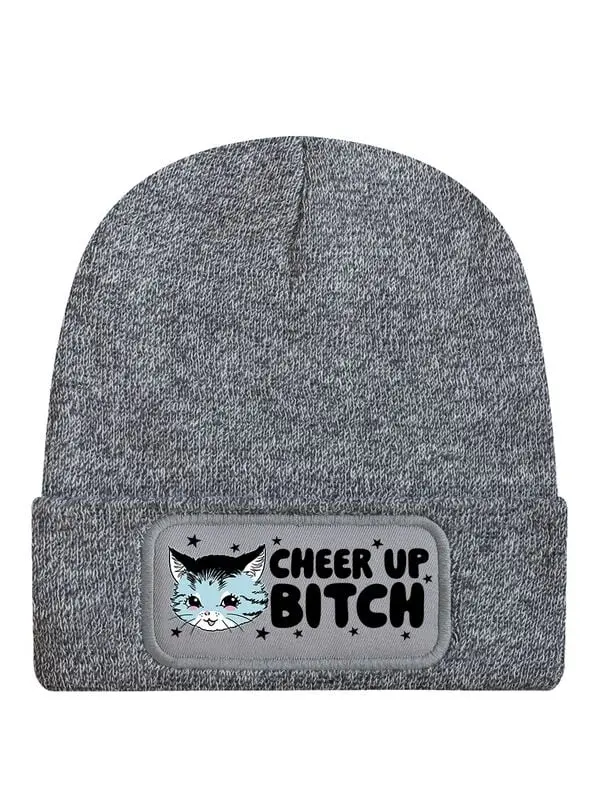 Bonnet Fun de Tierisch - Kitsch Kitten Cheer Up Bitch Heather Grey Beanie - pour Unisexe - gris