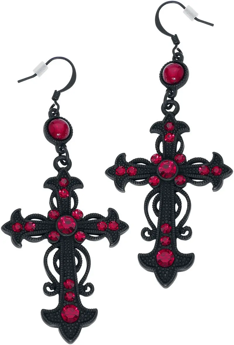 Boucles d'oreilles Gothic de Gothicana by EMP - Croix Rouges - pour Femme - noir/rouge