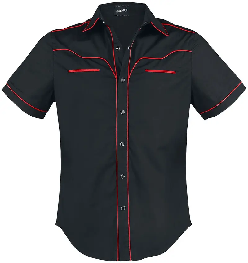 Chemise manches courtes Rockabilly de Banned Alternative - Coutures Unies - XL à 5XL - pour Homme - noir/rouge