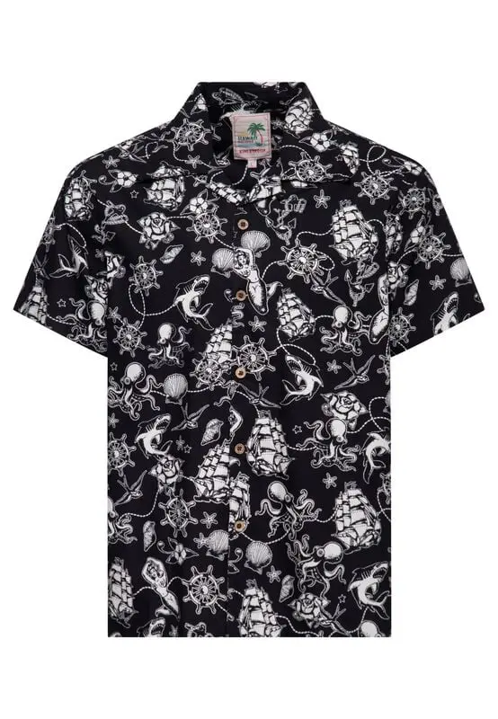 Chemise manches courtes Rockabilly de King Kerosin - Sailor Hawaii Shirt - S à 5XL - pour Homme - noir