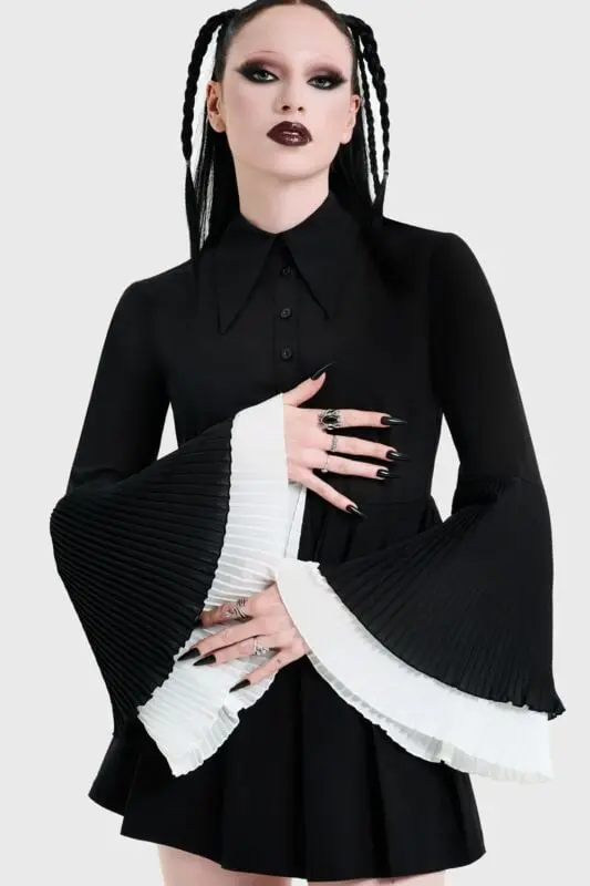 Chemisier Gothic de KIHILIST by KILLSTAR - OBSIDIENNE PLEATED SHIRT - XS à 4XL - pour Femme - noir