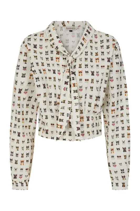 Chemisier Rockabilly de Banned Retro - CHERRY COOL CAT BLOUSE - S à XXL - pour Femme - multicolore