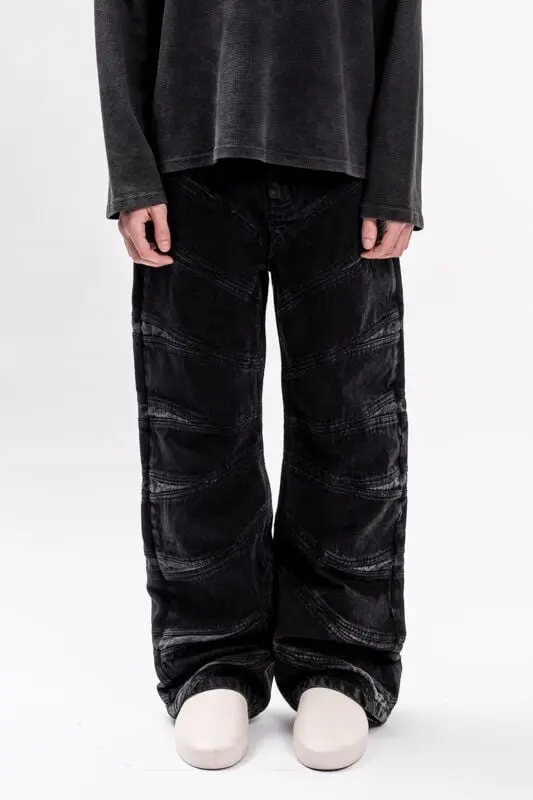 Jean de Favela - CUTOUT WAVE BOOTCUT BLACK WASHED DENIM - 30 à 38 - pour Homme - noir