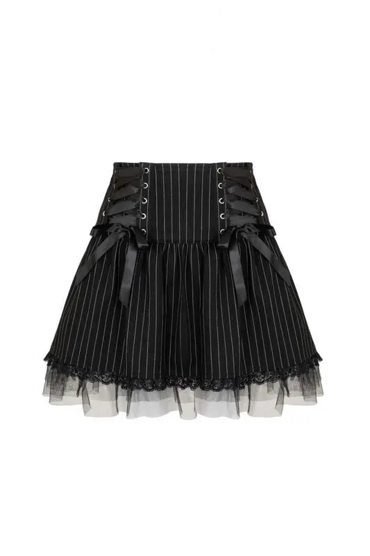 Jupe courte Rockabilly de Hell Bunny - QUINZEL C Pinstripe SKIRT - XS à XXL - pour Femme - noir/blanc