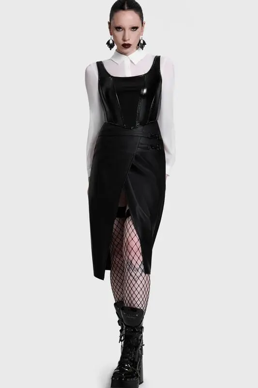 Jupe mi-longue Gothic de KIHILIST by KILLSTAR - Noir Ruin Split Midi Skirt - XS à 4XL - pour Femme - noir