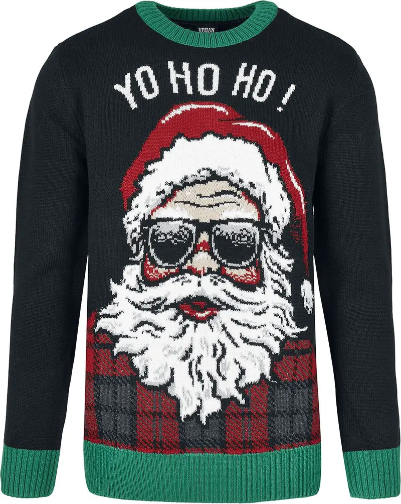 Pull de Noël de Urban Classics - Pull Yo Ho Ho - S à XXL - pour Homme - noir/vert/blanc