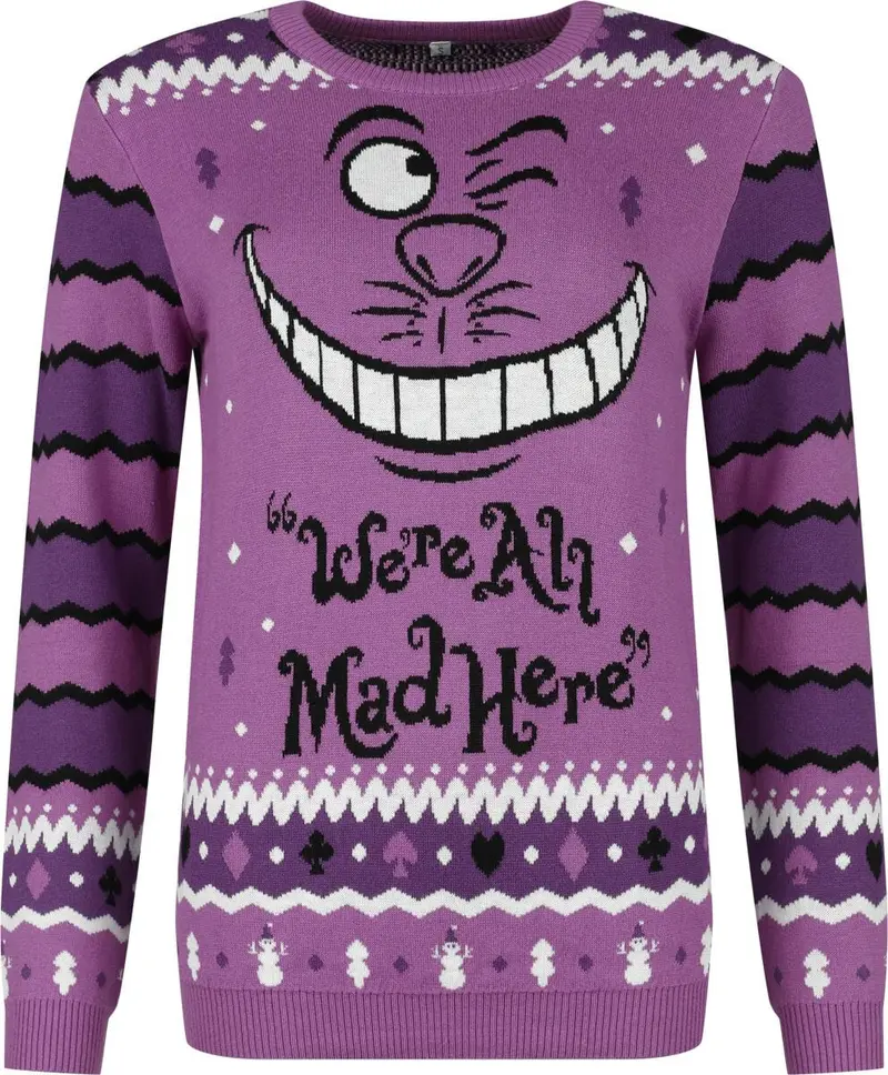 Pull de Noël Disney de Alice Au Pays Des Merveilles - Le Chat Du Cheshire - We're All Mad Here - S à XXL - pour Femme - multicolore