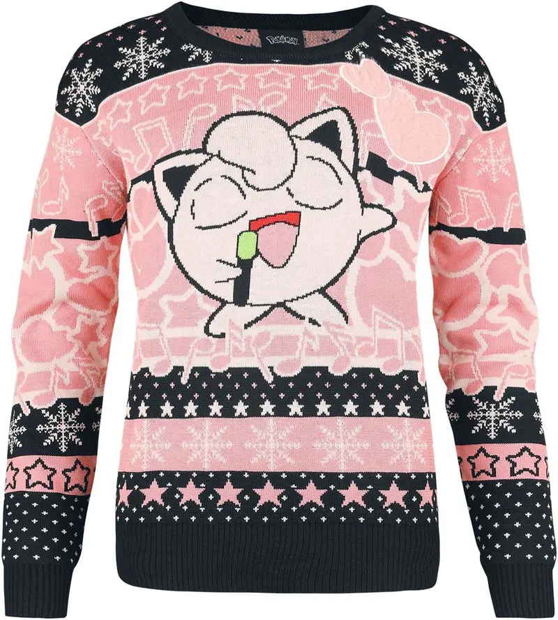 Pull de Noël Gaming de Pokémon - Rondoudou - S à XXL - pour Femme - rose/noir