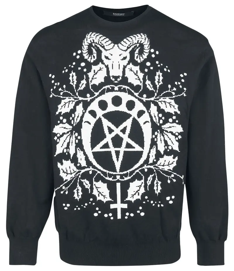 Pull de Noël Gothic de Banned Alternative - Sweat Pentagramme - S à XXL - pour Homme - noir