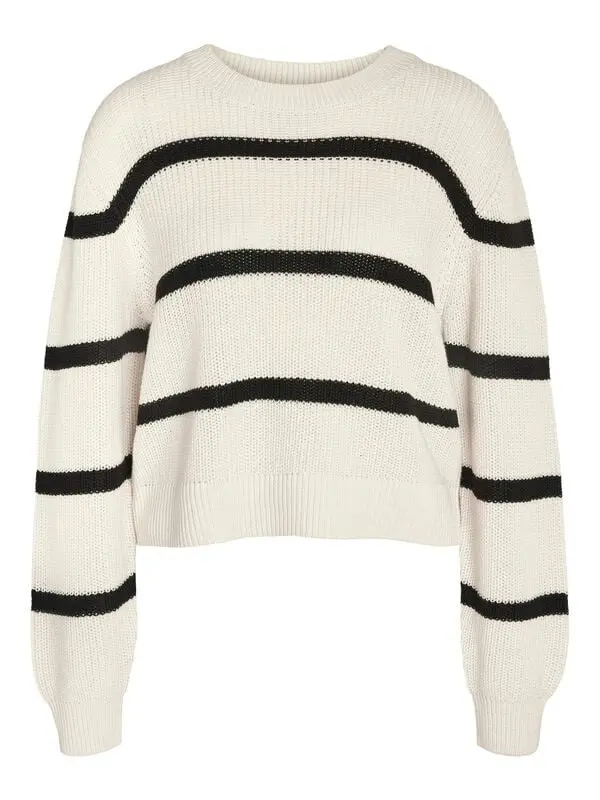Pull tricoté de Noisy May - NMMAYSA L/S STRIPE O-NECK NOOS - Pull Tricoté - XS à XL - pour Femme - crème