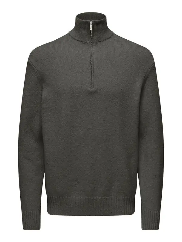 Pull tricoté de ONLY and SONS - ONSJAMES RLX 1/2 ZIP KNIT NOOS - S à XXL - pour Homme - vert