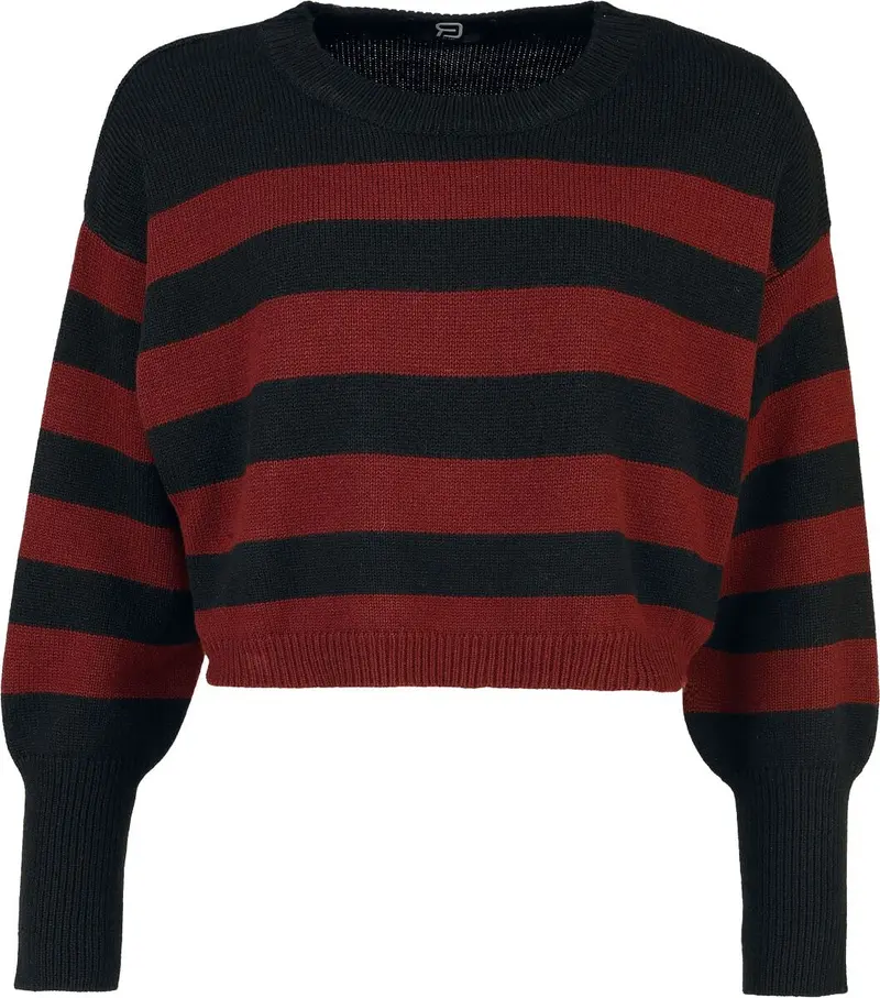 Pull tricoté de RED by EMP - Pull Tricoté avec Poignets Serrés - S à XXL - pour Femme - noir/rouge
