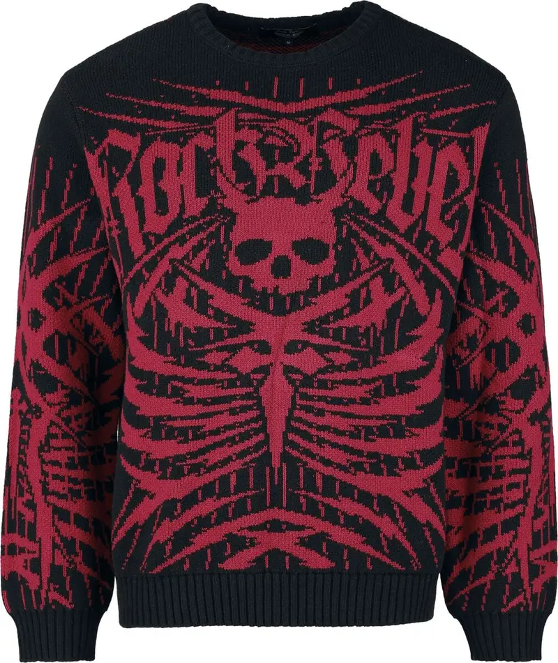 Pull tricoté de Rock Rebel by EMP - Rebels & Reapers - S à XXL - pour Homme - noir/rouge