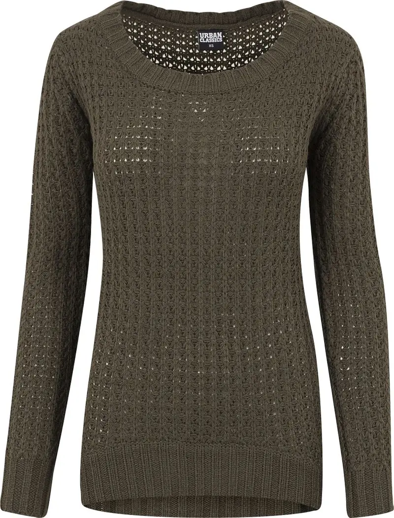 Pull tricoté de Urban Classics - Ladies Sweat Long Wideneck - XS à XL - pour Femme - olive
