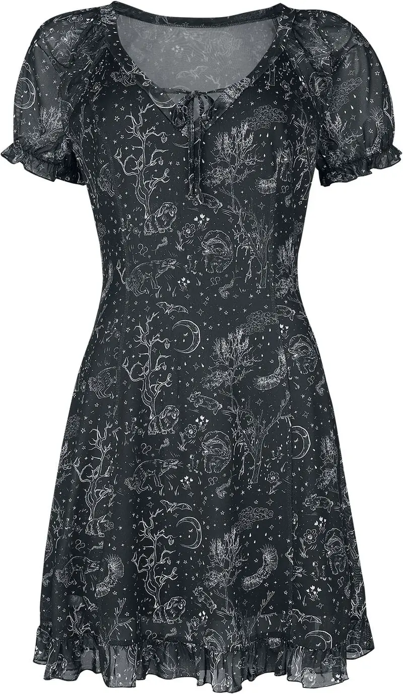 Robe courte Gothic de Jawbreaker - Robe Mesh Night Forest - XS à 4XL - pour Femme - noir/blanc