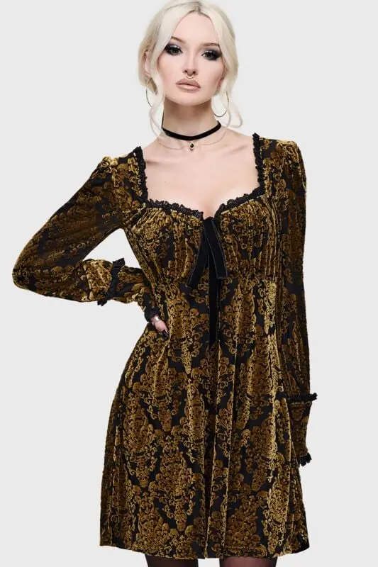 Robe courte Gothic de Killstar - What Darkness Returns - Sitri Mini Dress - XS à L - pour Femme - noir/or