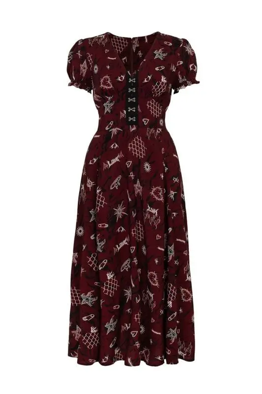 Robe longue de Hell Bunny - Doomed Dress - XS à 4XL - pour Femme - rouge/noir/blanc