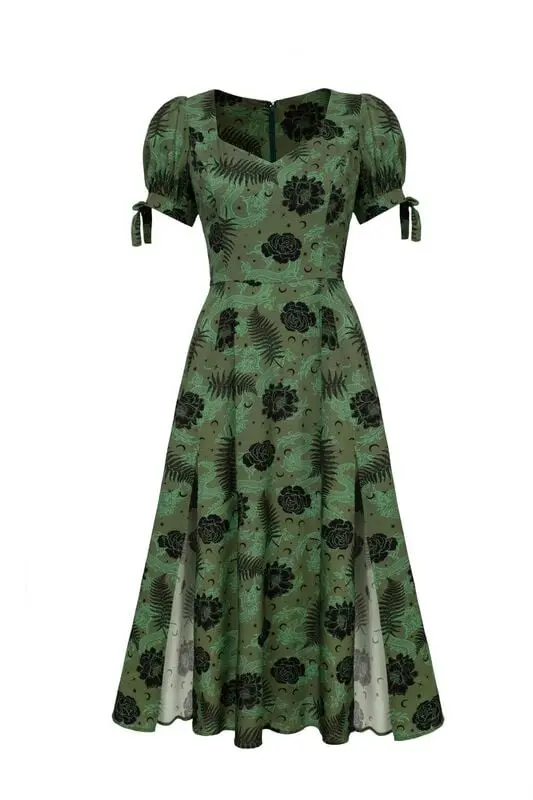 Robe mi-longue de Hell Bunny - Georgia Dress - M - pour Femme - vert
