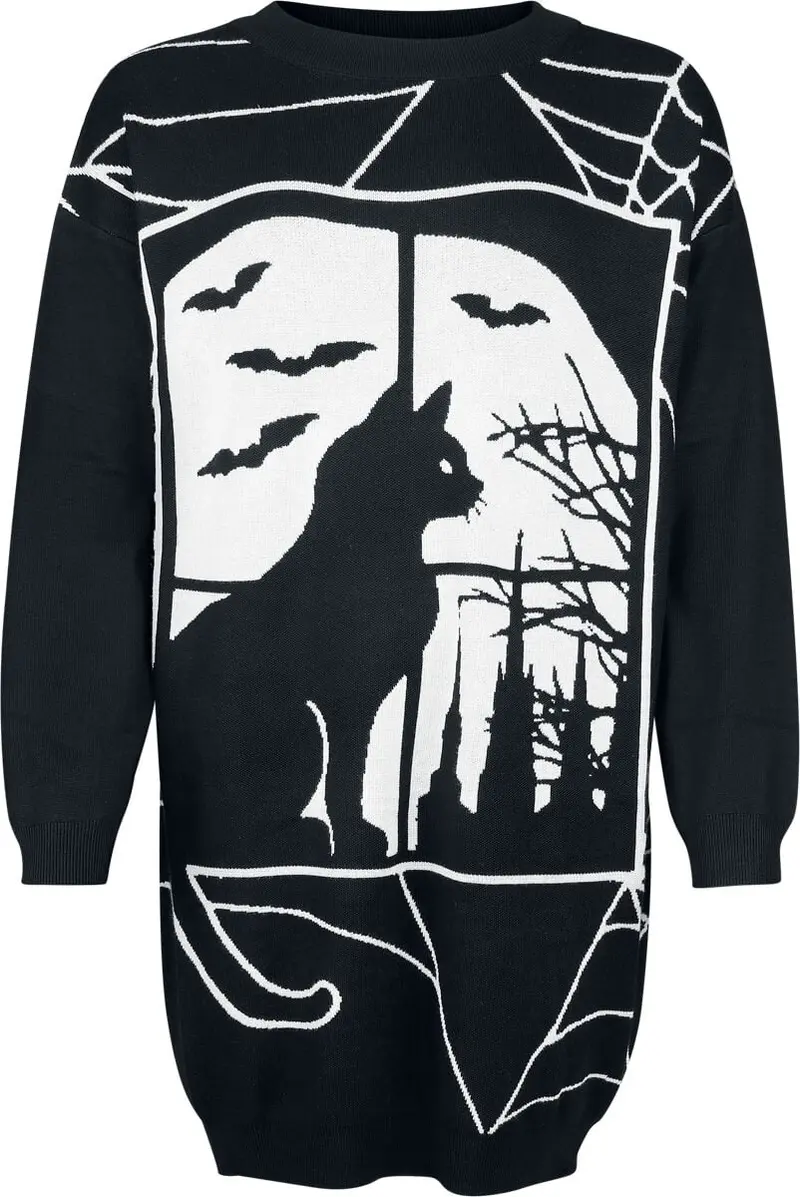 Robe mi-longue Gothic de Banned Alternative - Lunaire Knit Dress - S à 4XL - pour Femme - noir/blanc