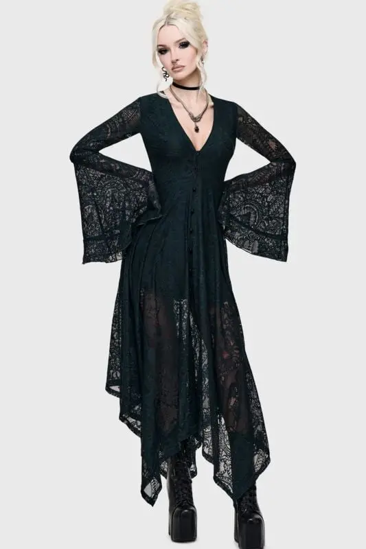 Robe mi-longue Gothic de Killstar - What Darkness Returns - Bella's Curse Midi Dress - XS à 4XL - pour Femme - vert foncé
