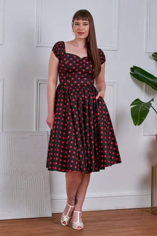 Robe mi-longue Rockabilly de Banned Alternative - Marilyn - Robe - XS à XXL - pour Femme - noir/rouge