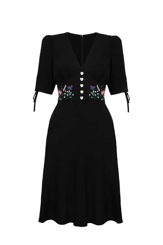 Robe mi-longue Rockabilly de Hell Bunny - Winnie Dress - XS à XL - pour Femme - noir