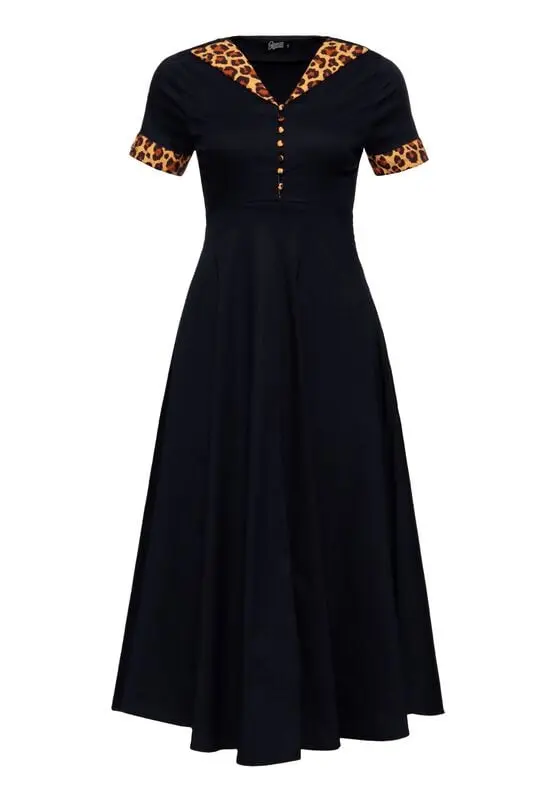 Robe mi-longue Rockabilly de Queen Kerosin - Dottie Vintage - Robe Swing - XS à XL - pour Femme - noir