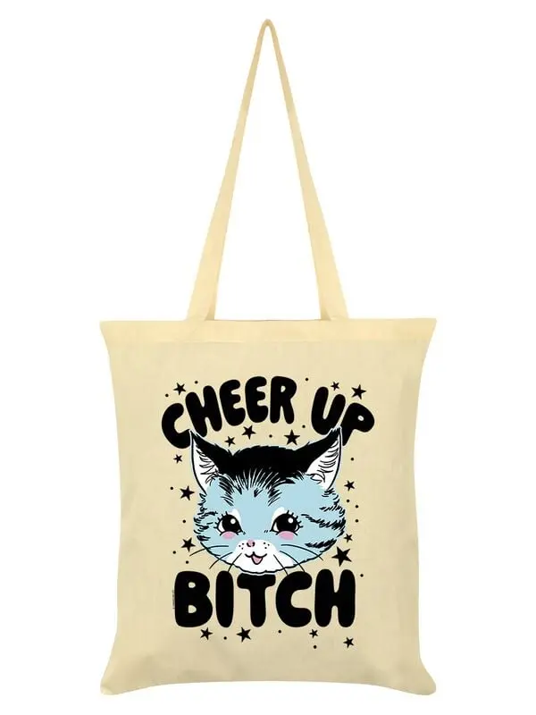 Sac En Tissu Fun de Tierisch - Kitsch Kitten Cheer Up Bitch - pour Unisexe - crème