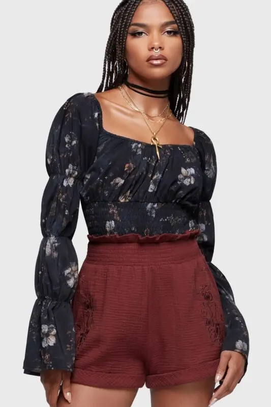 Short Gothic de Killstar - Twilight Boho Summer - Thornwake - Short - XS à 4XL - pour Femme - rouge