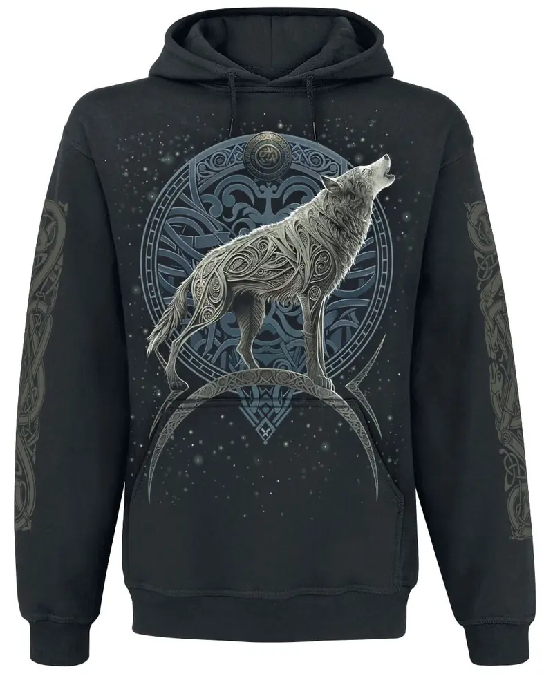 Sweat-shirt à capuche de Spiral - Loup Celtique - S à 4XL - pour Homme - noir
