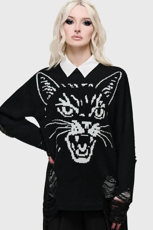 Sweat-shirt Gothic de Killstar - What Darkness Returns - Fang Knitted Sweater - XS à 4XL - pour Femme - noir