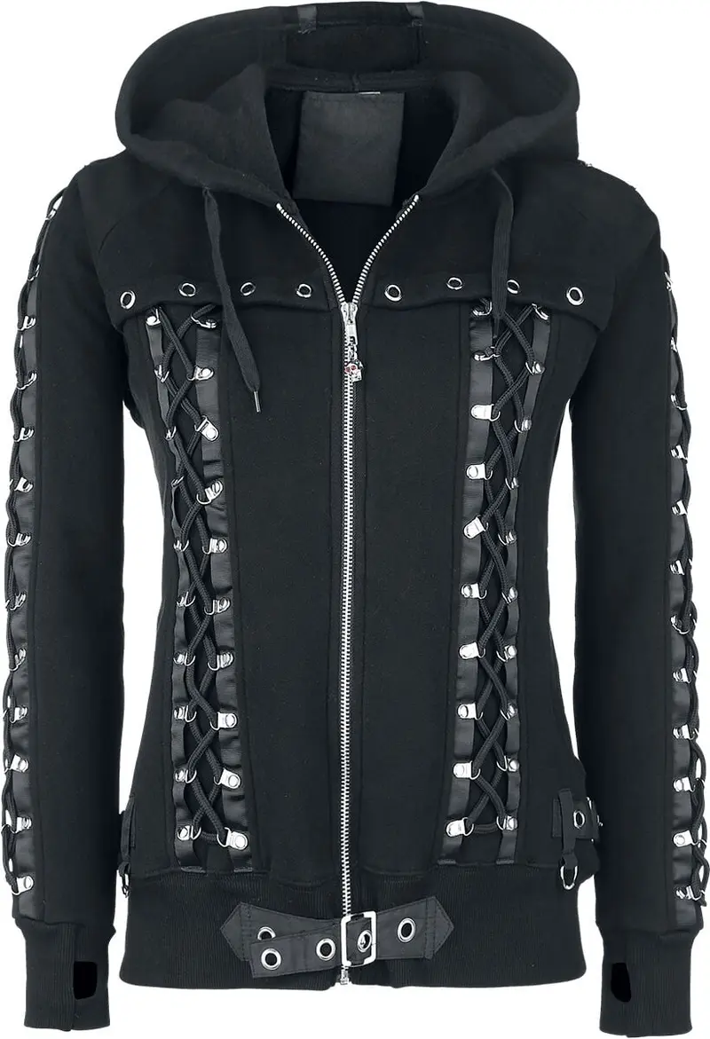 Sweat-shirt zippé à capuche de Banned Alternative - Sweat Zippé Avec Laçages Décoratifs - S à XXL - pour Femme - noir