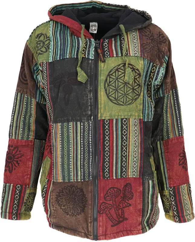 Sweat-shirt zippé à capuche de Guru-Shop - Goa Jacke, Patchwork Sweatshirt Jacke - grün/bunt - M à XXL - pour Homme - multicolore