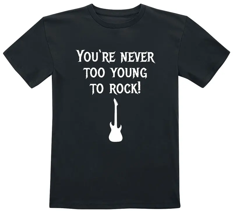 T-shirt Fun de Slogans - Kids - You're Never Too Young To Rock! - 104 à 164 - pour filles & garçonse - noir
