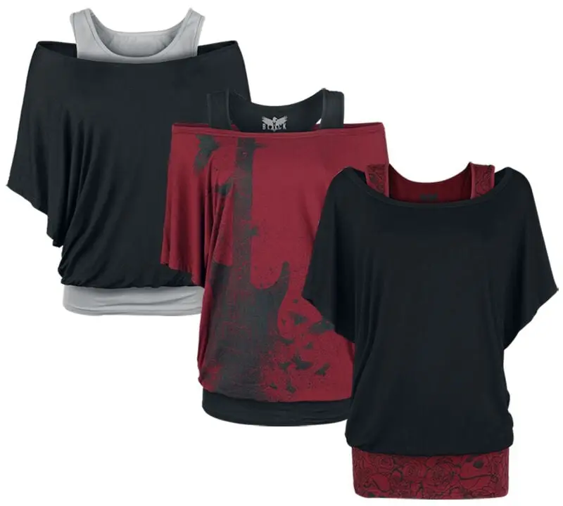 T-Shirt Manches courtes de Black Premium by EMP - When the heart rules the mind - Hauts - Lot de 3 - S à 5XL - pour Femme - multicolore