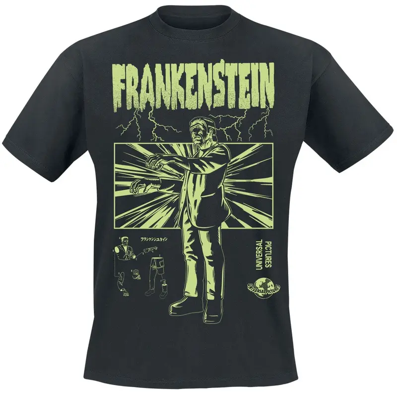T-Shirt Manches courtes de Monstres Universels - Frankenstein Retro - S à XXL - pour Homme - noir