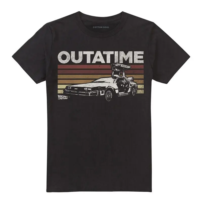 T-Shirt Manches courtes de Retour Vers Le Futur - DeLorean - Rayures Rétro - M à 5XL - pour Homme - noir