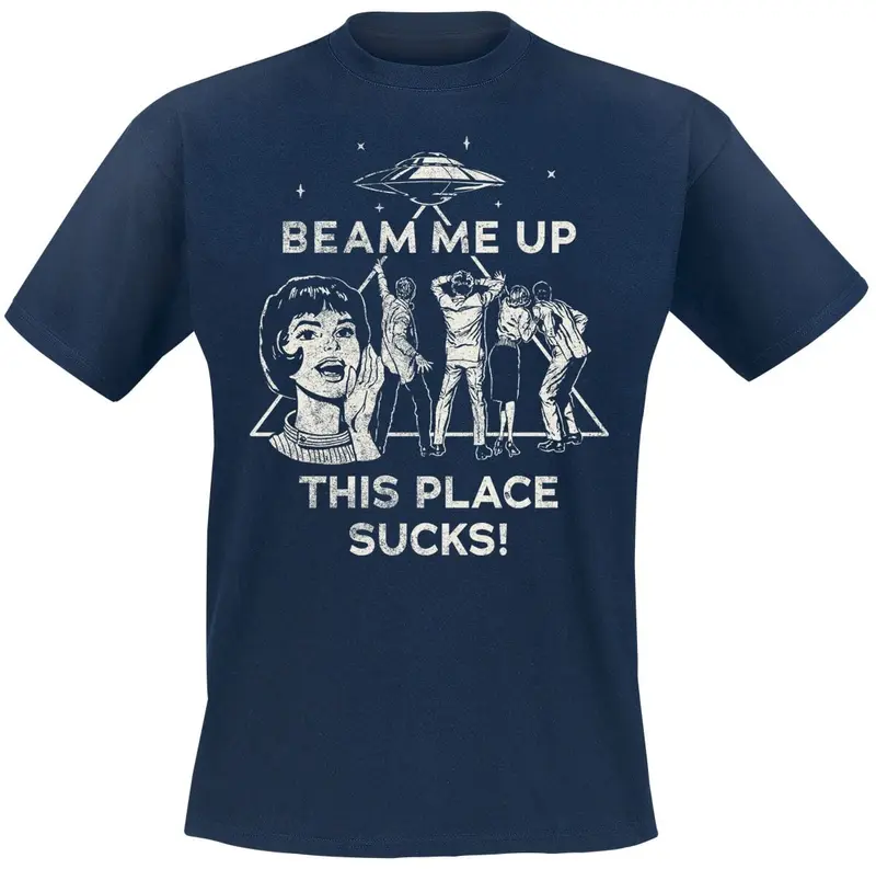 T-Shirt Manches courtes de Stranger Things - Saison 5 - Beam me up! This place sucks ! - S à XXL - pour Homme - marine