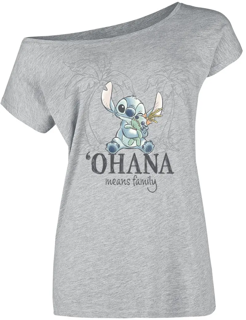 T-Shirt Manches courtes Disney de Lilo & Stitch - Ohana - Tropical - S à XXL - pour Femme - gris
