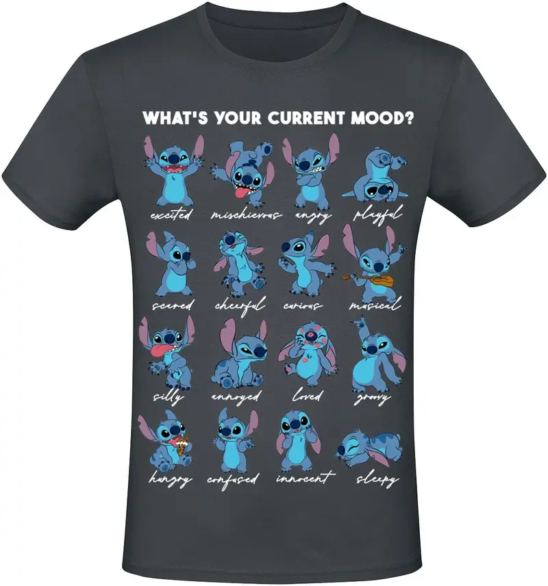 T-Shirt Manches courtes Disney de Lilo & Stitch - What's Your Current Mood? - S à XXL - pour Unisexe - gris