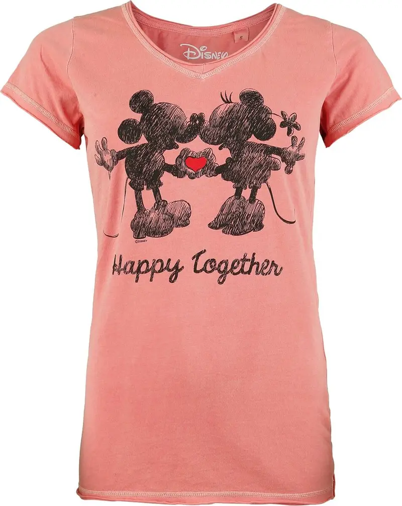 T-Shirt Manches courtes Disney de Mickey & Minnie Mouse - Happy Together - S à 4XL - pour Femme - corail