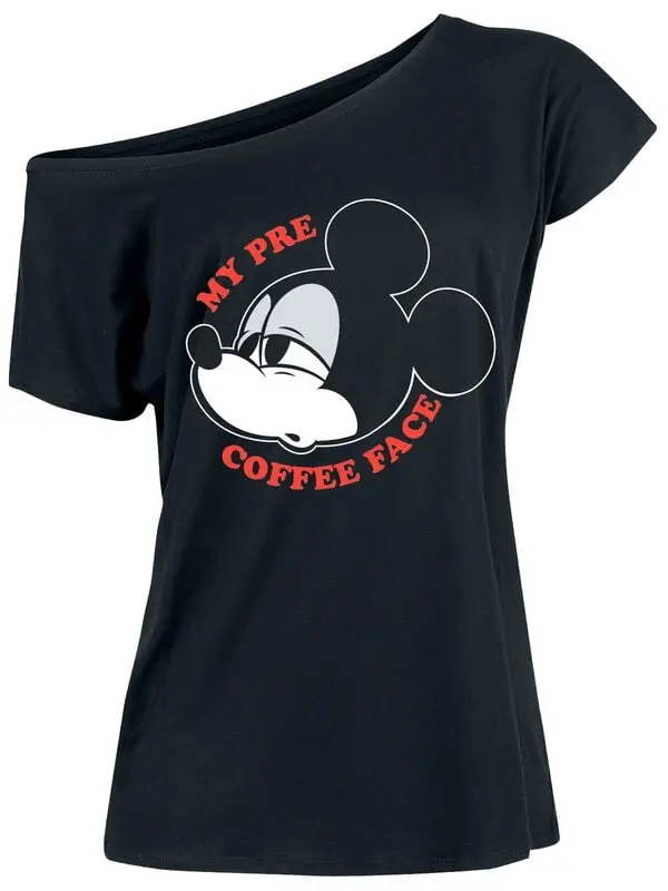 T-Shirt Manches courtes Disney de Mickey & Minnie Mouse - My Pre Coffee Face - S à XL - pour Femme - noir