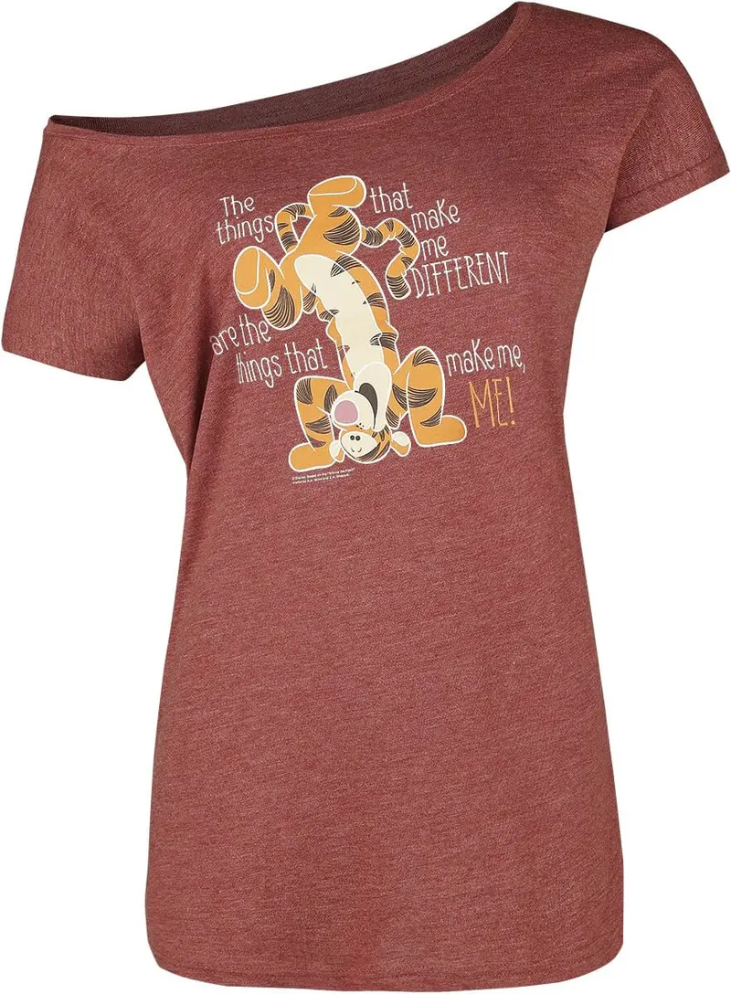 T-Shirt Manches courtes Disney de Winnie L'Ourson - Tigrou - Different - S à 5XL - pour Femme - rouge chiné