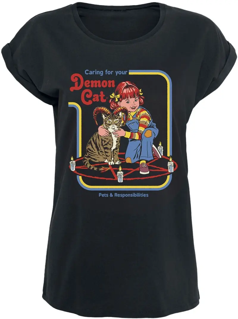 T-Shirt Manches courtes Fun de Steven Rhodes - Demon Cat - S à 5XL - pour Femme - noir