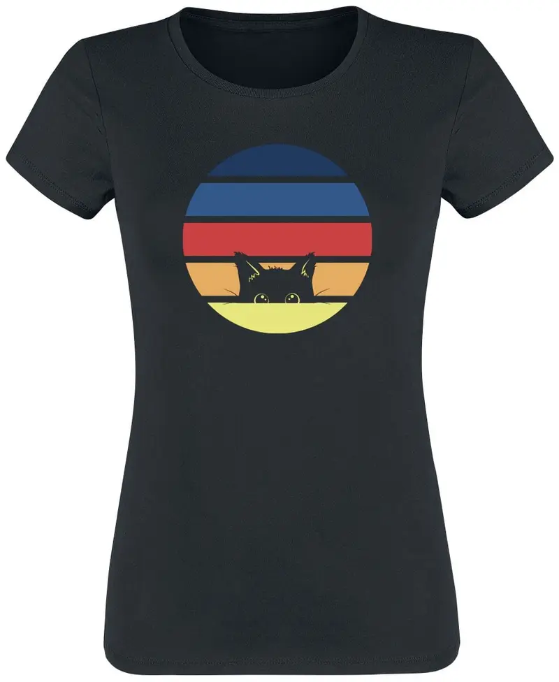 T-Shirt Manches courtes Fun de Tierisch - 80's Cat - S à 3XL - pour Femme - noir